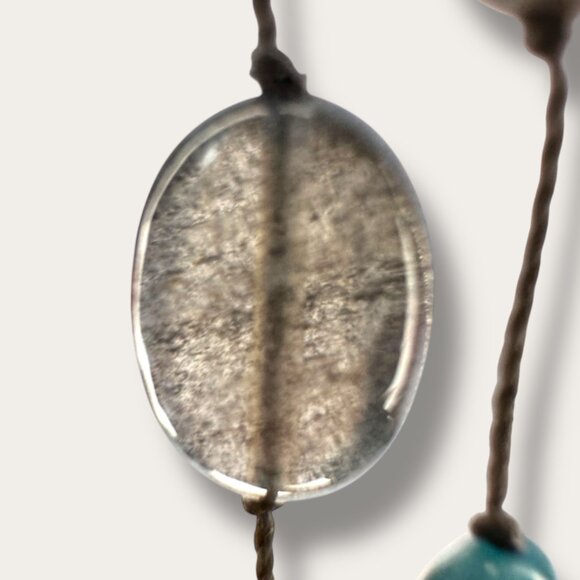 Handcrafted Sea Glass Bead Necklace Hand Knotted Aqua & Smoky Bead 36 inch EVC - Picture 8 of 13